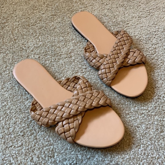 Mtzyoa Braided Criss Cross Flat Sandals 8.5 Tan Slip-On NWOB Boho Summer Comfort - Picture 12 of 13